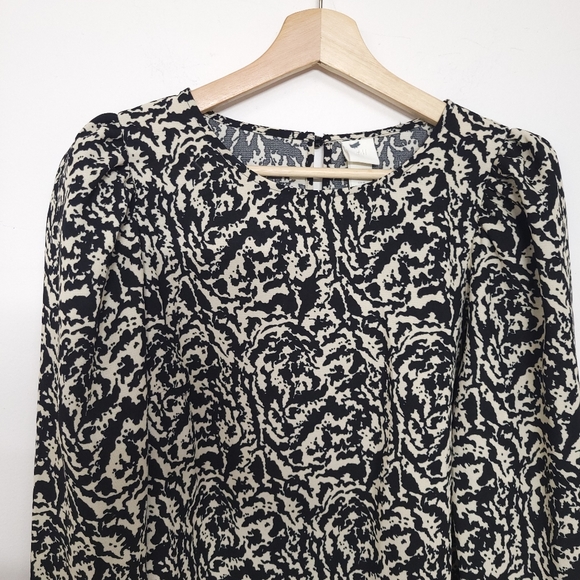 H&M Puff Sleeve Sheath DressWomens Size M Black TanGraphic Long Sleeve. # 66 - Picture 5 of 12